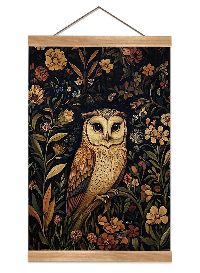 ZTGDA William Morris Style Owl Wall Art,Linen Canvas Posters Prints with Wooden Frame,Retro Animal and Flowers Wall Decor for Living Room,Bedroom 12x16inch (Retro color-Owl02) - Image 1